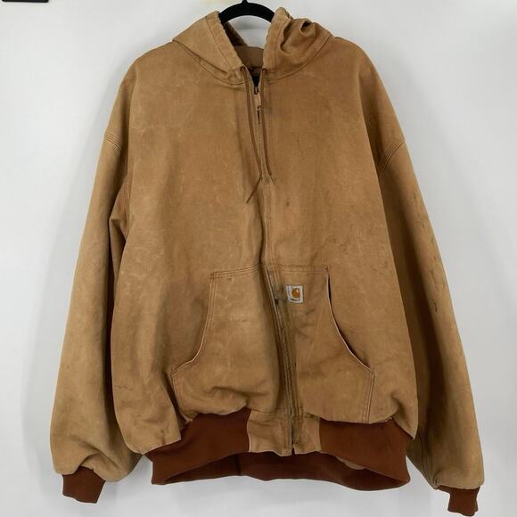 VTG Carhartt J131 Tan Men's Hooded Duck Canvas Lined Jacket 4XL USA Made Grunge